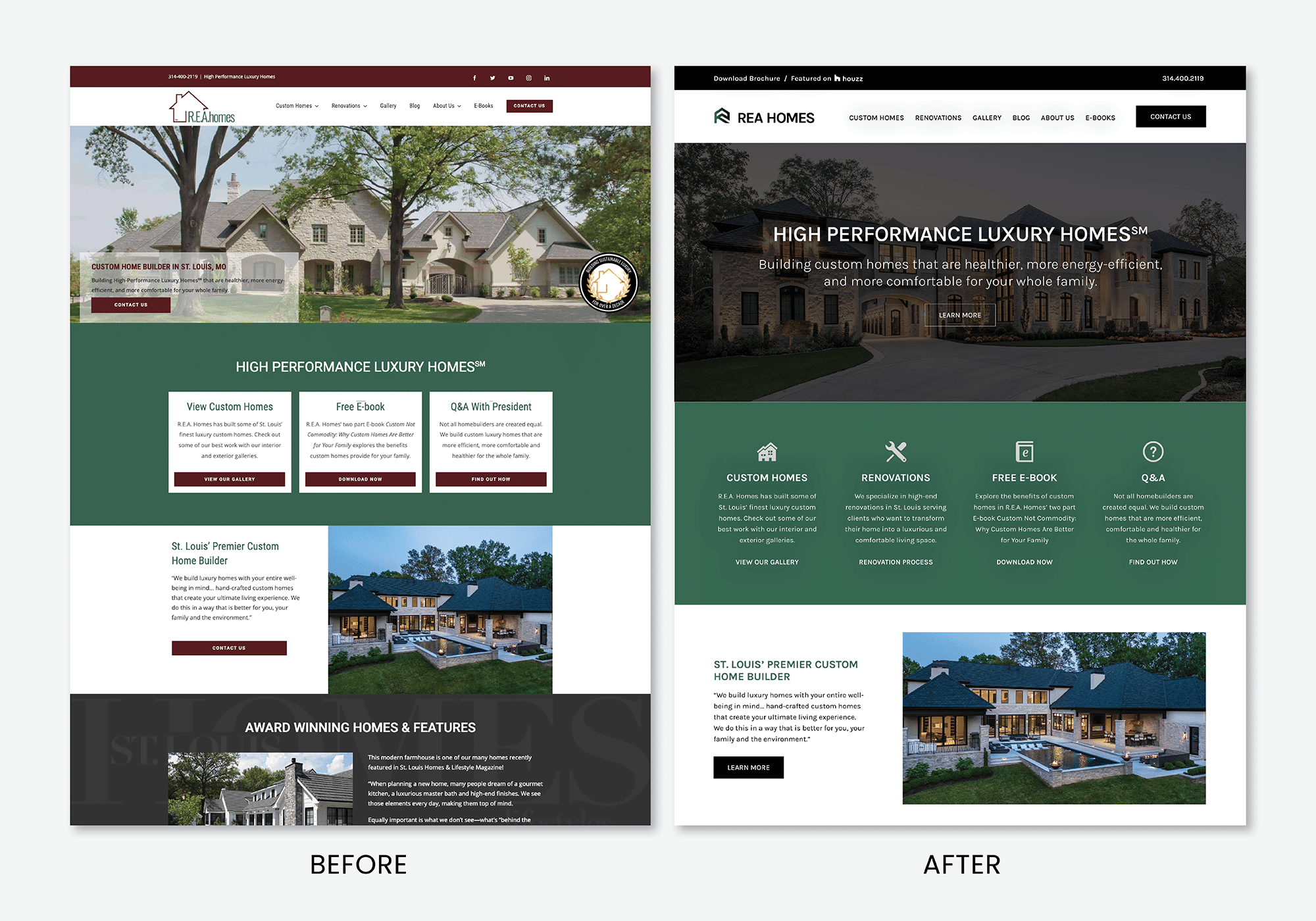 REA Homes Website Before and After