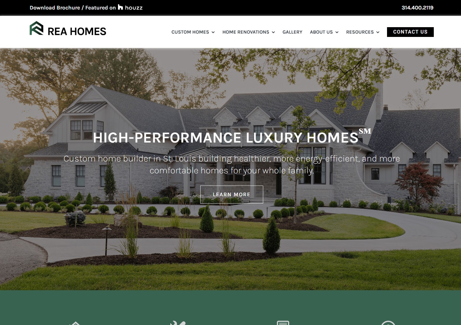 REA Homes Brand and Website Design Home page