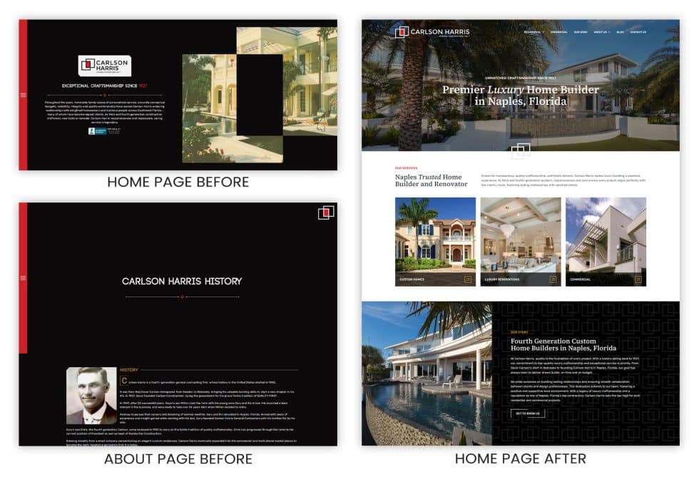 Carlson Harris home and about page before and after