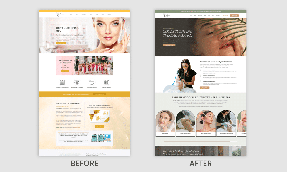Home page before and after comparison